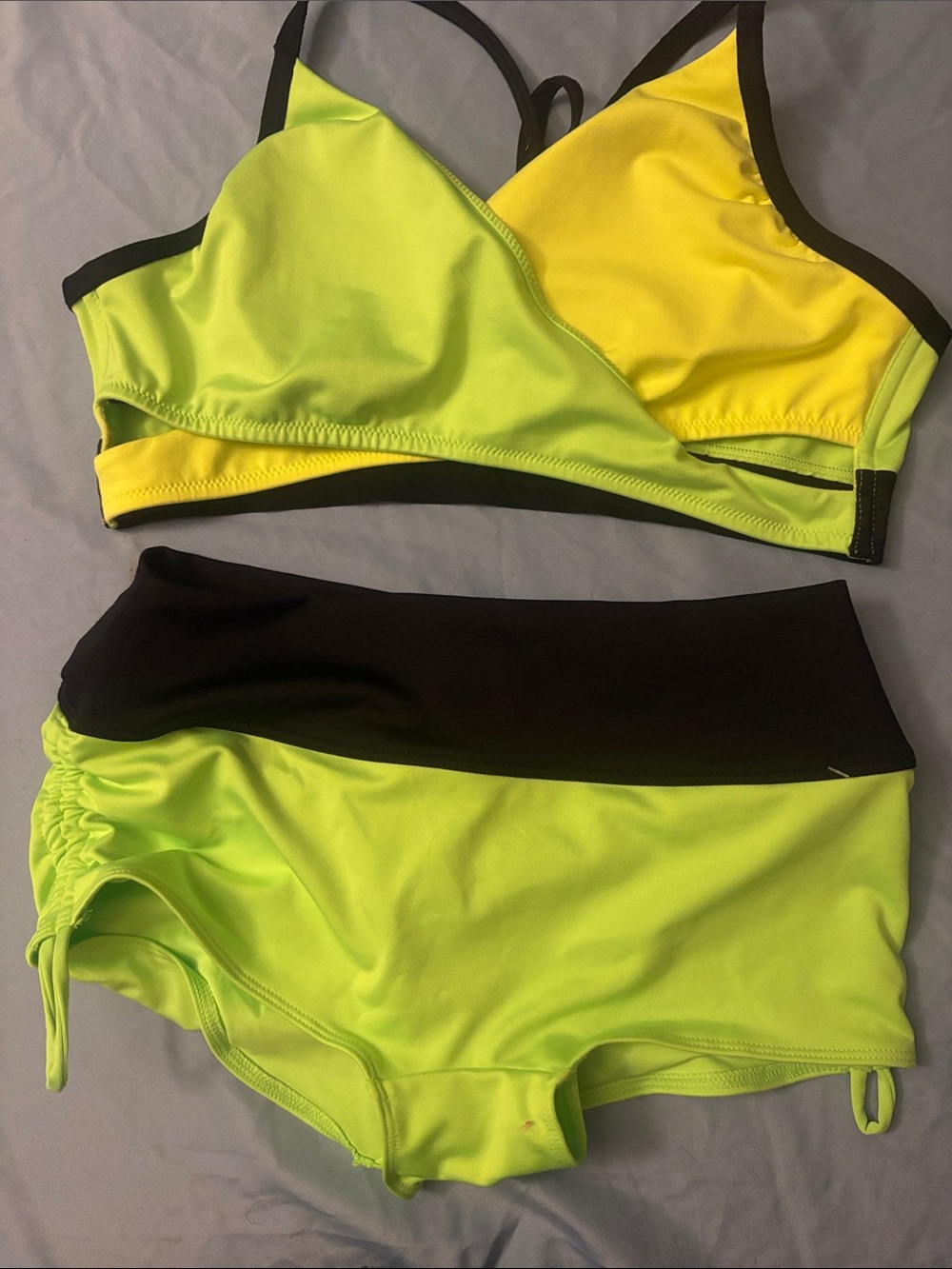 PINK Victoria's Secret Neon Lime and Yellow Two-Piece Swim Set with Black Trim